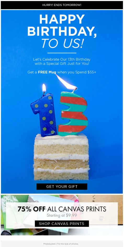 Free gift offer to celebrate 13th birthday of Photobucket #EmailMarketing #Email… Business Anniversary Ideas Marketing, Business Anniversary Ideas, Birthday Campaign, Newsletter Fashion, Edm Ideas, Skincare Content, Business Anniversary, Birthday Email, Offer Design