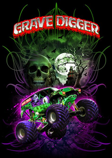 It's the black and green wrecking machine grave digger,  between grave digger and bigfoot those r the longest 2 monster trucks that r still around 2day Monster Truck Wallpaper, Monster Truck Art, Monster Truck Jam, Big Monster Trucks, Monster Jam Party, Truck Wallpaper, Monster Truck Coloring Pages, Monster Truck Party, Grave Digger