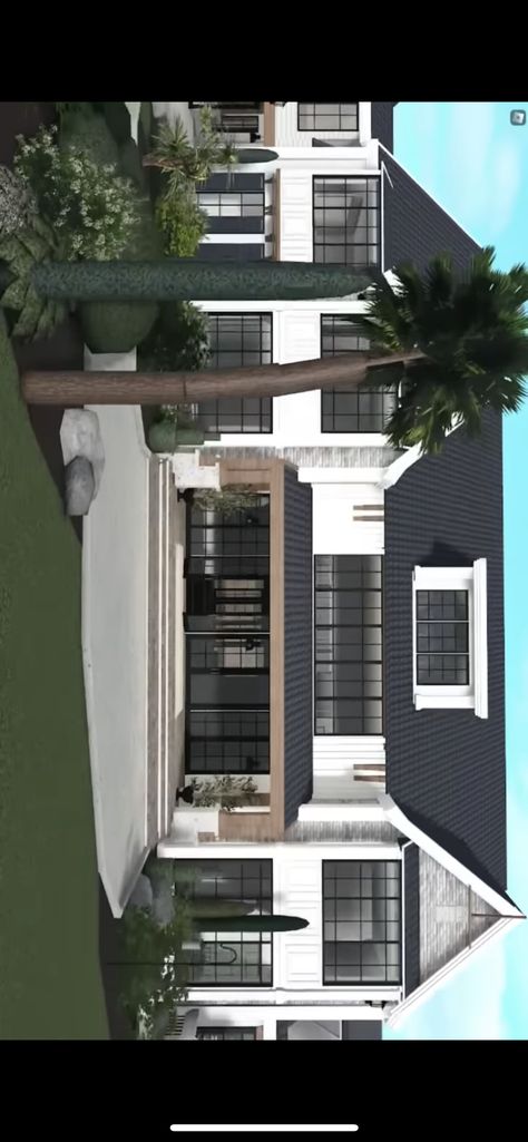 Bloxburg Realistic Mansion Layout, Bloxburg Fence Ideas Modern, Bloxburg Mailbox Ideas, Bloxburg House Ideas 40k, Modern Blocksburg House, Bloxburg Modern Houses, Bloxburg Minimalist House, Bloxburg Custom Door, Backyard Ideas Bloxburg