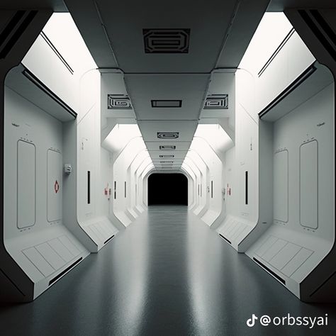 Facility Aesthetic, Spaceship Interior Design, Scifi Hallway, Futuristic Lab, Scifi Corridor, Scifi Decor, Scifi Interior, Event Booth Design, Laboratory Design