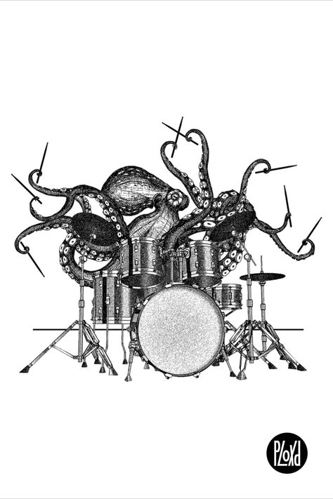 Drumming Tattoos, Drummer Sketch, Drums Sketch, Cross Hatching Art, Drummer Drawing, Drums Drawing, Octopus Gifts, Drummer Tattoo, Hatching Art