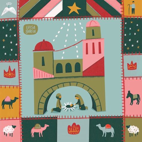 Christmas Shepherds Illustration, Folk Art Nativity, Nativity Illustration, Church Graphics, Blanket Ideas, The North Star, Biblical Art, Quilt Design, Noah's Ark