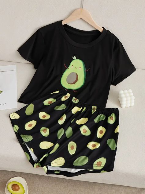 Womens Avocado Print Short Sleeve Sleepwear Tee Shorts Cute Pajama Set Loungewear Sleepwear | Save Money On Temu | Temu Green Fashion Outfits, Cute Pajama Set, Gown Dress Party Wear, Avocado Print, Avocado Shirt, Cute Pajama, Tee Shorts, Cute Pjs, Girls Nightwear