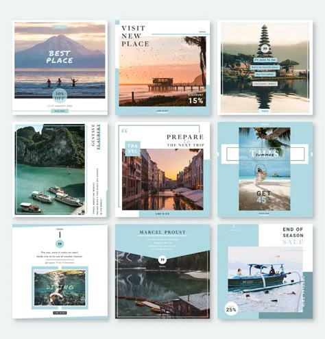 Travel Instagram Template, Travel Agency Instagram Feed, Hotel Instagram Feed, Instagram Feeds Idea, Travel Instagram Post, Instagram Feed Design, Ig Design, Instagram Branding Design, Instagram Feed Layout