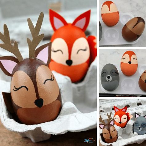 Woodland Animal Easter Egg Craft Diy Decor Paper, Animal Easter Eggs, Diy – Velikonoce, Dough Ideas, Easter Eggs Kids, Creative Area, Decorated Eggs, Easter Egg Designs, Easter Egg Crafts