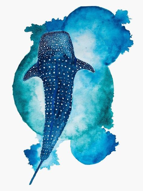 Whale Shark Tattoo Watercolor, Whale Shark Aesthetic Art, Whale Shark Watercolor Paintings, Watercolour Whale Shark, Shark Whale Drawing, Whale Shark Watercolor, Shark Art Cute, Whale Shark Aesthetic, Stingray Watercolor