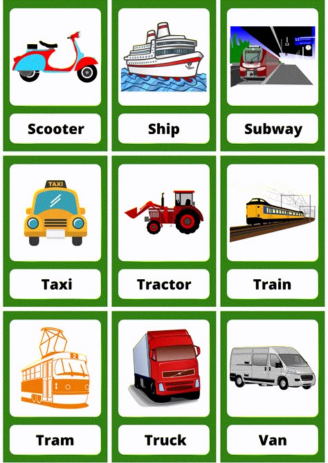 If you need material for practicing or reviewing vocabulary in a fun way, just download and print these Transportation flashcards. The aim of these flashcards is to practice and review vocabulary. #flashcards #eslflashcards #eslvocabulay #vocabulary #eslteacher #eslworksheets #teachingideas #transportation #transport Ways Of Transportation Worksheet, Transportation Flashcards, Transportation Vocabulary, Flashcards Free Printable, Feelings Preschool, Flashcard Maker, Transportation Preschool Activities, Transportation For Kids, Transportation Preschool