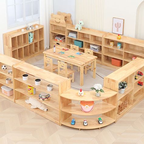 Modern Kindergarten, Kid Storage, Toy Rack, Safety Preschool, Craft Supplies Storage, Wooden Lock, Daycare Furniture, Daycare Classroom, Kids Cabinet