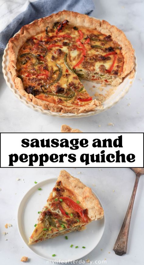 Sausage And Pepper Quiche, Sausage Egg Quiche Recipes, Sausage Pepper Quiche, Healthy Sausage Quiche, Bacon Bell Pepper Quiche, Bell Pepper Quiche, Quiche With Sausage, Dairy Free Quiche, Breakfast Quiche Crustless