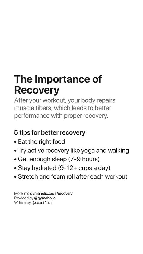 https://www.gymaholic.co/motivation/the-importance-of-recovery-after-your-workout Body Recovery Workout, Recovery After Workout, After Workout Recovery, Muscle Recovery Tips, Recovery Day Gym Workout, Recovery Day Stretches, Fitness Tips Facts, Active Recovery Day, Muscle Recovery After Workout