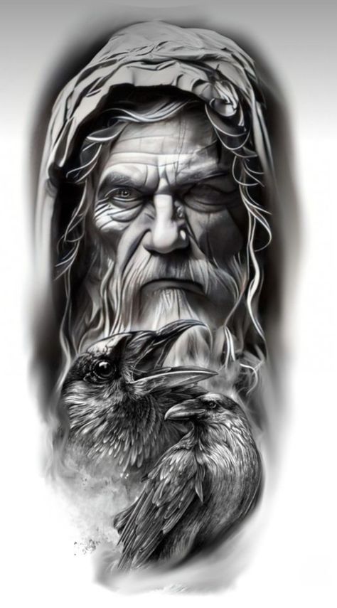 Tattoo Odin, Infinity Tattoo With Feather, Viking Warrior Tattoos, Dna Tattoo, Butterfly Hand Tattoo, Zeus Tattoo, Animal Tattoo Ideas, Scary Tattoos, Warrior Tattoos