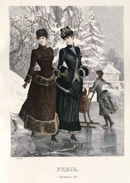 1880 Fashion, Victorian Winter, Victorian Fashion Plates, 1880s Fashion, Victorian Costume, Ice Skating Dresses, 19th Century Fashion, Antique Images, Era Fashion