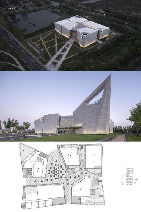 The Ningxia Art Museum project was initiated in 2013 to address the absence of provincial-level art museums in Ningxia and provide a high-quality space for exhibitions and research, promoting the development of art in the region. Situated in the Jinfeng district of Yinchuan City, the museum is strategically located at the starting point of the east-west public activity axis of North New Town. Art Museum Architecture, Museum Plan, Architecture Design Process, Museum Interior, Concept Models Architecture, Architecture Drawing Plan, Interior Architecture Drawing, Futuristic Home, Library Architecture