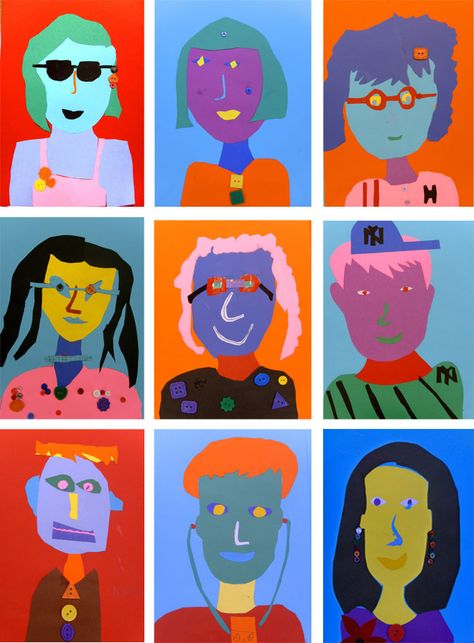 Abstract Paper Portrait Art Lesson Self Contained Art Projects, Abstract Portrait Painting Faces Easy, 30 Minute Art Projects, Whole Class Art Project, Art Projects For 4th Grade, Year 3 Art, Portrait Art Lesson, Student Portrait, Colour Craft