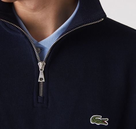 Zipper Sweater Outfit, Lacoste Polo Shirt Men, Lacoste Outfit, Zipper Outfit, High Neck Sweatshirt, Polo Lacoste, Aesthetic Outfits Men, Lacoste Polo Shirts, Lacoste Sport