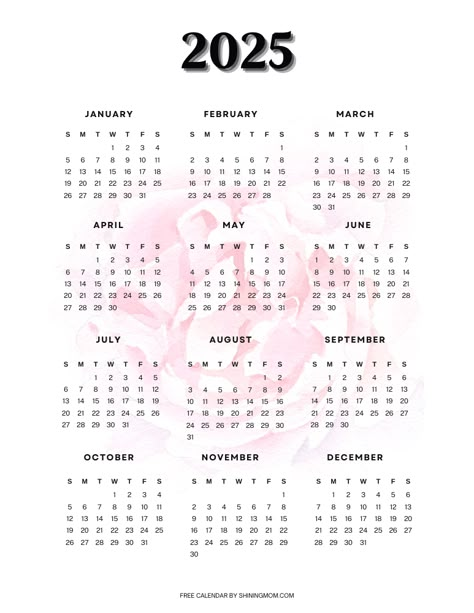 2025 yearly calendar PDF 2025 Calendar Printable Free Aesthetic, Preppy Calendar, 2025 Calendar Printable Free, Things To Print Out, Planer 2024, Pink Scrapbook Paper, Calendar Aesthetic, Yearly Calendar Template, Powerful Mindset