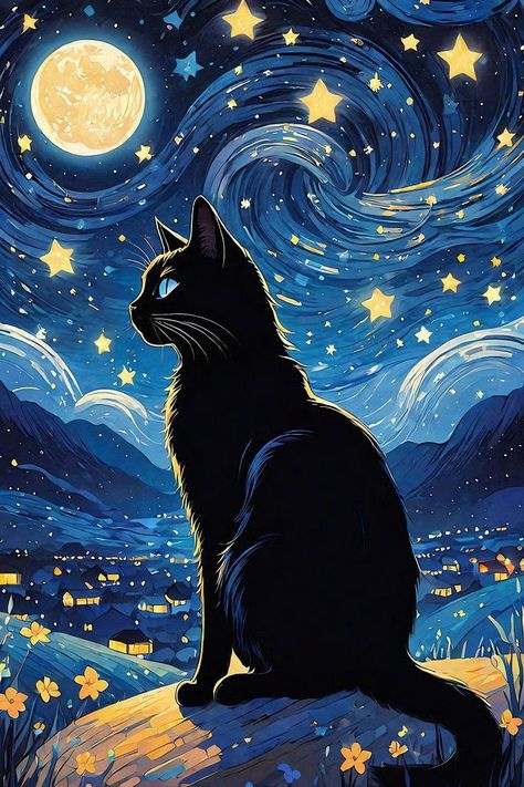 فنسنت فان جوخ, Arte Van Gogh, Black Cat Art, Wallpapers Iphone, Arte Animal, 판타지 아트, Cat Wallpaper, Cute Wallpaper Backgrounds, Art Journals