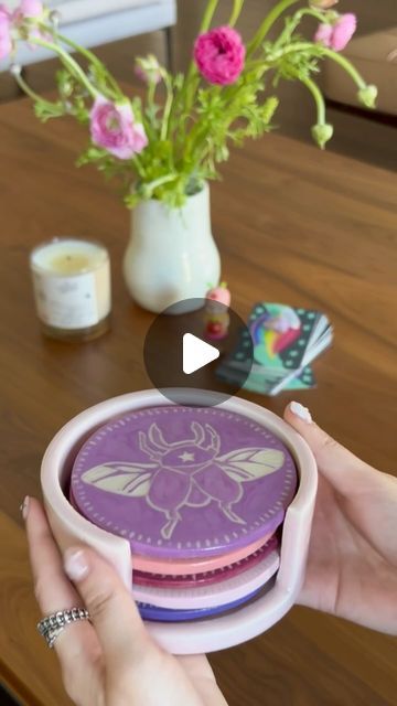 298K views · 25K likes | BUGPICNIC on Instagram: "coaster set for the lovely mica @sangredelcielo <3 i had so much fun with this and can’t wait to make more!!!  also peep the beautiful cup by @refiningcurves at the end 🤭 #ceramics #pottery #wheelthrown #handmade #coasters #stonewareclay #artist #smallbusiness" Air Dry Coasters, Ceramic Coasters Handmade, Creative Ceramics Ideas, Diy Ceramic Coasters, Clay Coasters Diy, Coasters Pottery, Ceramics Coasters, Air Dry Clay Coasters, Clay Coaster