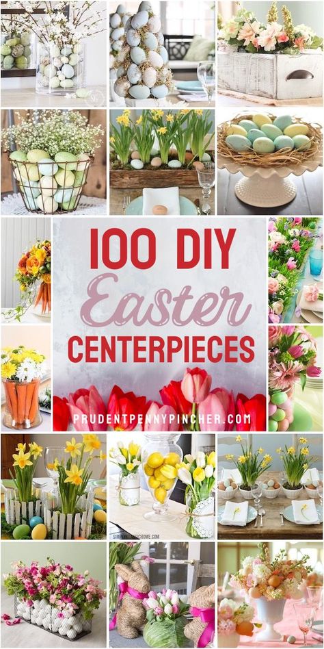 Brighten up your dining room table this Spring with one of these beautiful DIY Easter centerpieces like spring floral arrangements or Easter egg tablescapes Farmhouse Centerpiece Ideas, Diy Easter Centerpieces, Easter Basket Centerpiece, Easter Brunch Tablescape, Easter Centerpieces Diy, Diy Osterschmuck, Easter Mason Jars, Jelly Beans Easter, Centerpiece Diy