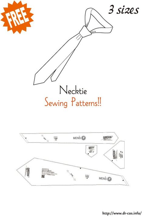 This is the pattern of Necktie. cm size(A4 size) Ladies'-F/Men's-F/Unisex-F Added the number of fabric meters required for each size Tie Patterns Diy, How To Sew A Tie, Tie Pattern Free, Neck Tie Pattern, Necktie Pattern, Mens Sewing Patterns, Sewing Patterns Free Women, Japanese Sewing Patterns, Sewing Projects Clothes