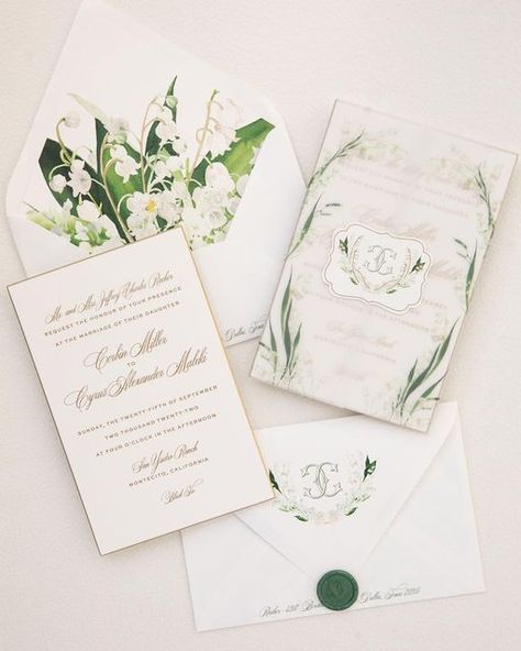 Katherine Jezek Design, Lily Of The Valley Wedding Theme, Lily Themed Wedding, Wedding Lily Of The Valley, Lily Of The Valley Invitation, Lily Of The Valley Wedding, Wedding Themes Outdoor, Lily Wedding, April Wedding