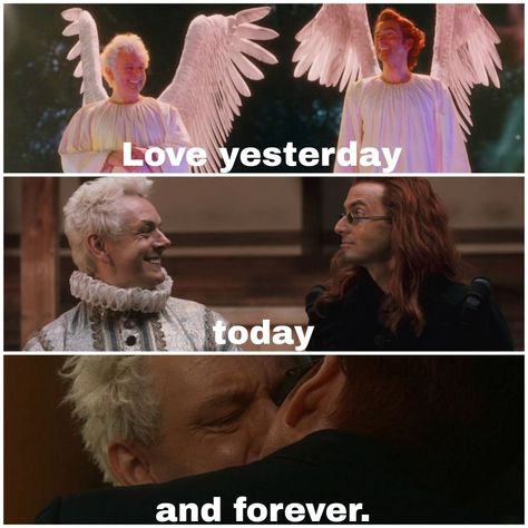 good omens ineffable husbands azicrow kiss Ineffable Husbands Kiss, Good Omens Kiss Scene, Good Omens Kiss, Good Omens Ineffable Husbands, I Forgive You, Good Omens Book, Ineffable Husbands, Good Omens, Yesterday And Today