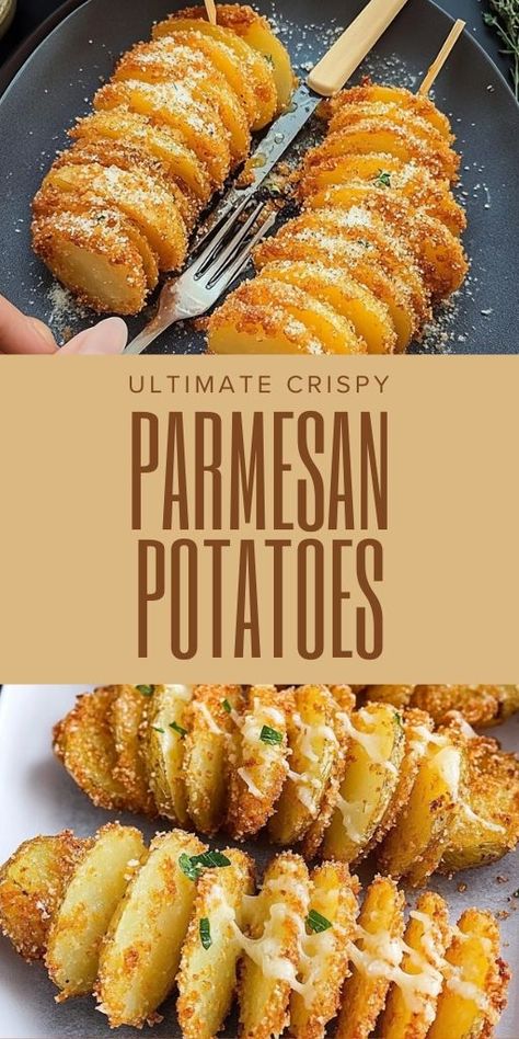 Ultimate Crispy Parmesan Potatoes Ingredients: 3 large yellow potatoes 60 grams Panko breadcrumbs 1 teaspoon salt ½ teaspoon black pepper 1 teaspoon paprika ½ teaspoon garlic powder 30-40 grams grated Parmesan cheese 50 grams olive oil 3 cloves garlic, minced #Ultimate #Crispy #Parmesan #Potatoes Parmesan Yellow Potatoes, Potatoes With Parmesan Cheese Oven Baked, Crispy Parmesan Potatoes, Yellow Potatoes, Parmesan Potatoes, Delicious Dinner Recipes, Parmesan Cheese, Grated Parmesan Cheese, Wholesome Food