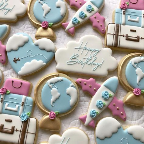 Travel Cookies Ideas, Bon Voyage Cookies, Travel Cupcakes, Marti 8, Travel Cookies, Retirement Cookies, Travel Cakes, What Is Your Dream, Happy Birthday Cookie