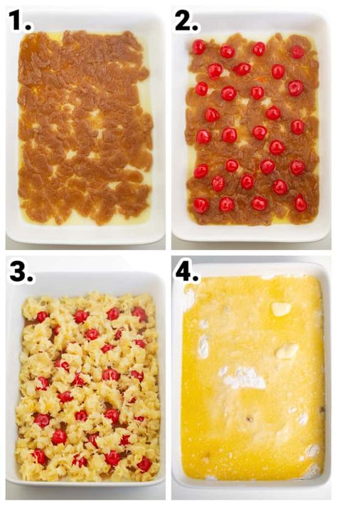 Pineapple Upside Down Dump Cake - This Easy Pineapple Upside Down Dump Cake has layers of brown sugar, crushed pineapple, maraschino cherries, cake mix, and plenty of butter. It's the perfect summer potluck dessert that's bursting with pineapple and cherry flavor in each bite. Transform a box cake mix into a delicious pineapple dessert in no time! #cookiedoughandovenmitt #dumpcake #easydesserts #dessertrecipe Pineapple Upside Down Cake With Box Cake And Crushed Pineapple, Boxed Pineapple Upside Down Cake, Crushed Pineapple Upside Down Cake Recipe, Easy Pineapple Upside Down Cake Recipe, Upside Down Pineapple Cake With Box Cake, Pineapple Upside Down Cake Recipe Easy, Pinnaple Upside Down Cake Box Cake, Pineapple Upside Down Cake With Box Cake, Cowboy Meals