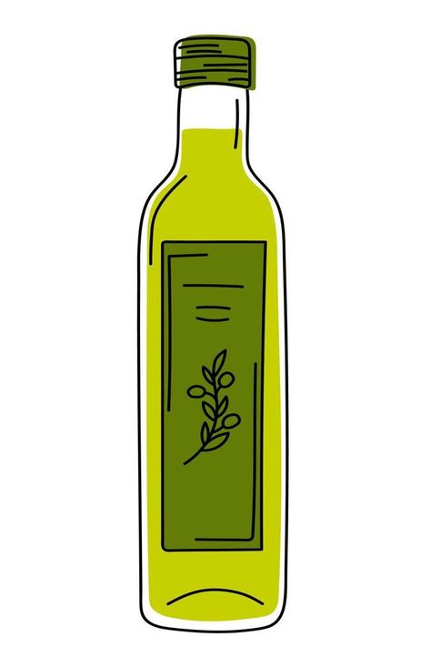 Hand drawn bottle with olive oil.