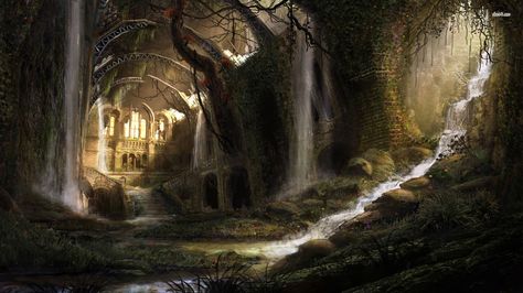 abandoned Medieval castle... if this doesn't conjure up a fantasy world of fairies nothing will Ruin Wallpaper, Waterfall Flowers, Fantasy Background, Background Images Wallpapers, Fantasy Pictures, Fantasy Castle, Fantasy City, Fantasy Places, Flowers Green