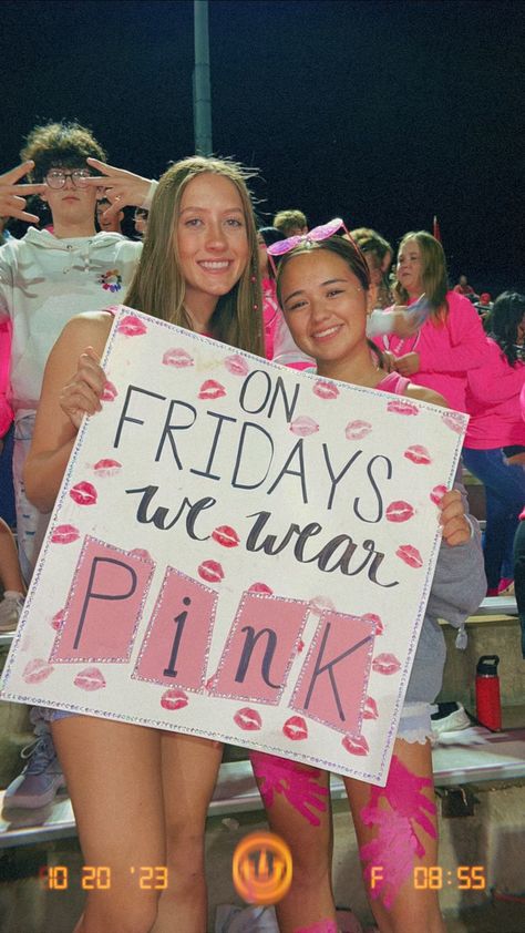 Pink Out Student Section, Pink Out Theme, Football Game Signs, Pep Rally Themes, School Spirit Ideas Pep Rally, High School Football Posters, School Spirit Posters, Rally Idea, Student Council Campaign Posters