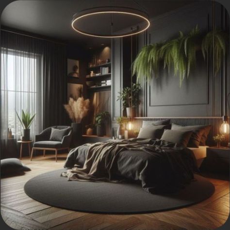 Dark Limewash Bedroom, Chocolate Brown Bedrooms, Dark Minimalist Bedroom, Male Bedroom Ideas, Dark Tropical, Driftwood Chandelier, Mens Bedroom, Brown Bedroom, Elegant Bedroom