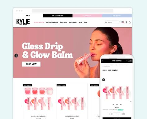 Kylie Cosmetics Shopify beauty eCommerce store, illustration for 30 Best Beauty Shopify Stores blog article Kyle Cosmetics, Kylie Gloss, Store Illustration, Beauty Ecommerce, Glow Balm, Skincare Store, Beauty Marketing, Beauty Supply Store, Elf Cosmetics