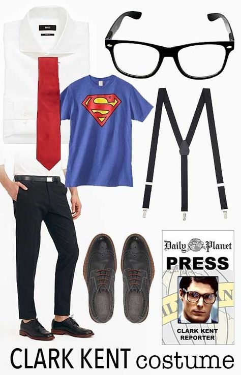 Superman Clark Kent Costume, Lois Lane Costume Diy, Clark Kent And Lois Lane Costume, Superman Costume For Men, Mens Last Minute Costume Ideas, Lois Lane Costume, Clark Kent Costume, Clark Kent Lois Lane, Superman Halloween Costume