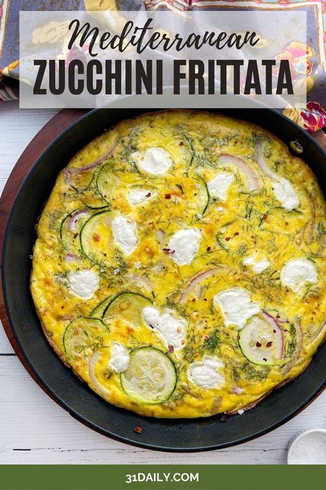 This Mediterranean Zucchini Frittata is incredibly soft, creamy, and delicious. Ready in 30 minutes or less, it’s filled with vegetables, ricotta cheese, and seasoning like dill. So simple to make, it’s become a new favorite for brunch or a light dinner. Zucchini Ricotta Frittata, Mediterranean Frittata, Mediterranean Zucchini, Zucchini Frittata Recipe, Ricotta Frittata, Breakfast Ideas Brunch, Zucchini Ricotta, Zucchini Frittata, Zucchini Cheese