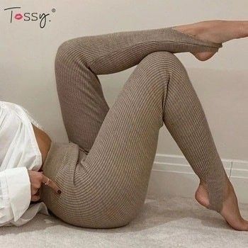 Top On Sale Product Recommendations!Tossy Beige Ribbed Knit Leggings Women High Waist Cotton Fitness Basic Pants Casual Spring New All-Match Female Skinny Leggings Slim Yoga, Basic Pants, Work Pants Women, Slacks For Women, Hip Style, Yoga Exercises, Winter Leggings, Solid Leggings, Leggings Women