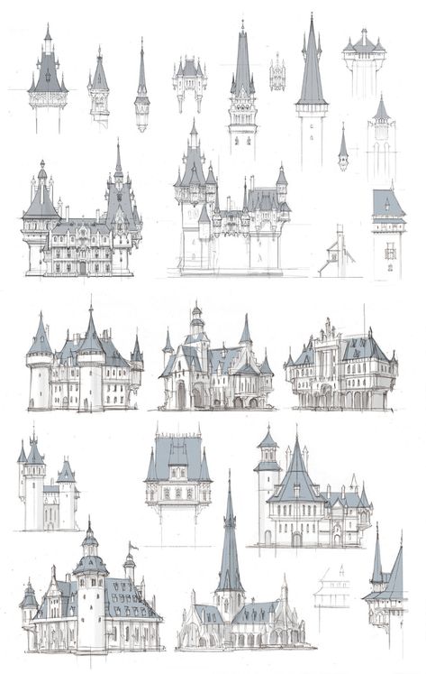 Castle Drawings Medieval, How To Draw A Castle, Drawing Reference Photos, Architecture Perspective, City Landscapes, Medieval Buildings, Castle Drawing, الفن الرقمي, Seni Dan Kraf