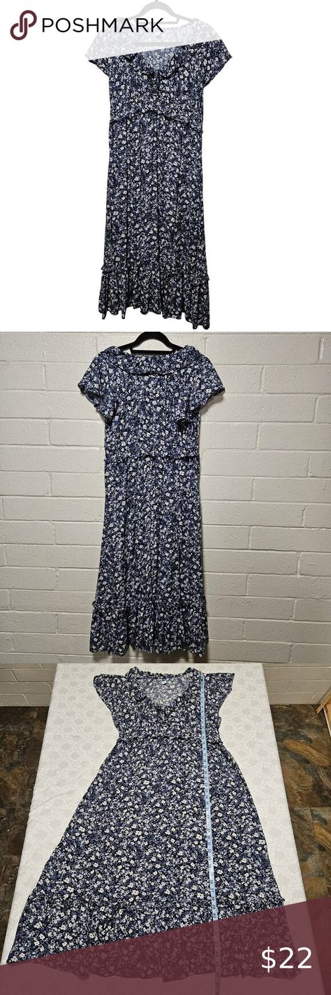 Old Navy Maternity Dress Size M Blue White Floral Midi Length