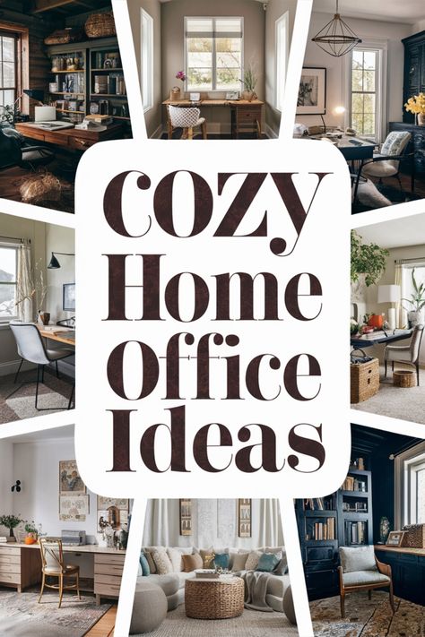 "Collage of stylish home office setups with cozy decor." Home Office Oasis, Country Cottage Office Ideas, Home Office Ideas With Windows, Home Offices Designs, Home Office Corner Ideas, Home Office Inspo Cozy, Home Office Sitting Area, Study Ideas Room Home Office, Home Office Design Cozy