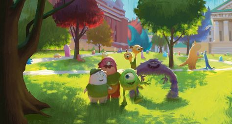 67 Pieces Of Stunning Pixar Concept Art Monsters U. - Dice Tsutsumi Pixar Concept Art, Animation Disney, Color Script, Monsters University, Disney Concept Art, Monster University, Art Disney, Scene Design, Art Et Illustration