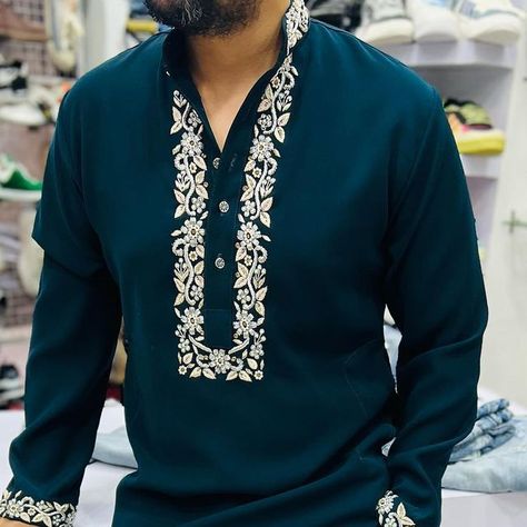 stylehunt THE DENIM BAR on Instagram: "Always go CLASSY when the whole world is going MASSY 😉😉NEW DESIGNER SUIT...ORDER CONTACT 6389111100" Kurta Embroidery For Men, Man Shirt Design, Kurta Embroidery Design, Embroidery Designs For Men, New Kurta Design, Gents Suit Design, Punjabi Design, Panjabi Design, Traditional Indian Mens Clothing