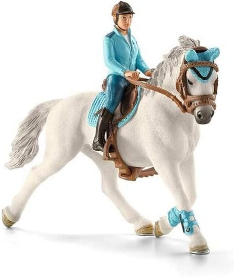 Amazon.com: Schleich 4-Piece Competition Tournament Rider & Horse Set with Hanoverian Mare Horse Toy, Tournament Saddle & Bridle, White : Schleich: Toys & Games Schleich Horses Stable, Mare Horse, Bryer Horses, Horse Club, Hanoverian, Equestrian Helmet, Toy Horse, Horse Blankets, Breyer Horses