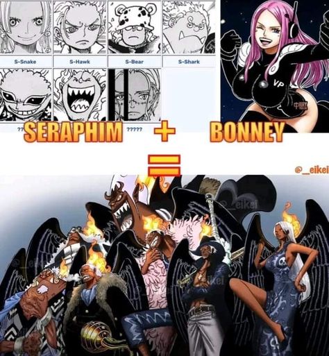 Deadly combination (One Piece) Boney+ seraphim One Piece Seraphim, Seraphim One Piece, Kaido One Piece, One Piece Fanart, One Piece Luffy, Anime Funny, One Piece, Funny, Books