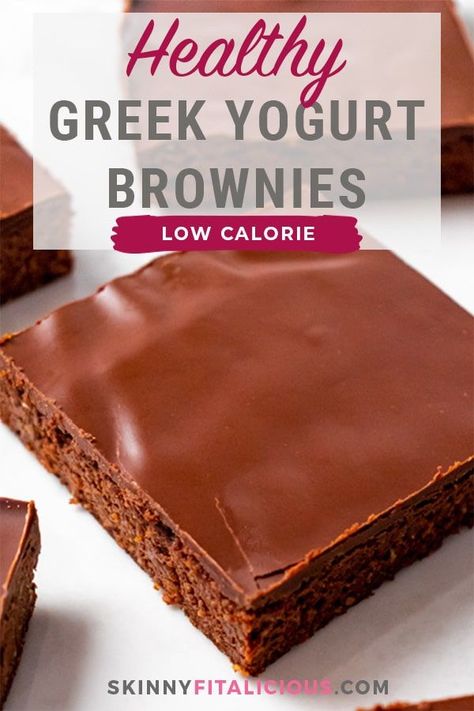 Healthy Greek Yogurt Brownies are gluten free, higher protein and low calorie! Greek Yogurt Brownies Easy, Greek Yogurt Protein Cake, Baking Low Calorie, Greek Yogurt Protein Dessert, Greek Yogurt Dessert Recipes, Light Desserts Recipes Healthy, Aip Protein, Low Calorie Sweet Snacks, Yogurt Brownies