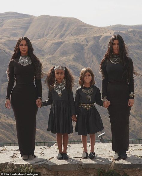 Homeland: The budding law student, who is studying to take the bar in California, baptized... Kim And North, Estilo Kardashian, Trajes Kylie Jenner, Kim And Kourtney, Armenian Culture, Kardashian Kids, Kardashian Family, Kim Kardashian Style, Celebrity Kids