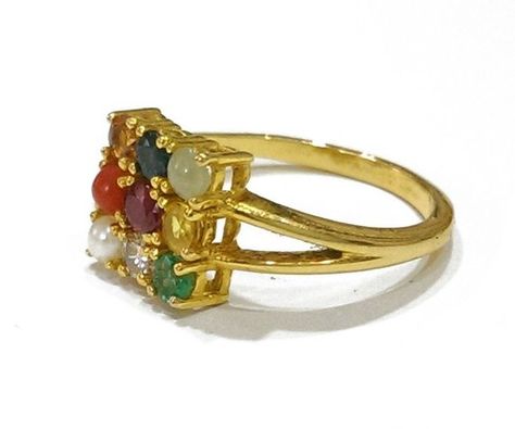 Navgrah Ring, Navaratna Ring, Navratna Ring, Yellow Sapphire Ring, Ring Square, Yellow Sapphire Rings, Emerald Diamond Ring, Square Ring, Gold Ring Designs