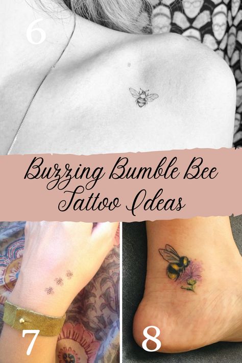 Buzzing Bumble Bee Tattoos + Beautiful Meaning - tattooglee Hunny Bee Tattoo, Tiny Bumble Bee Tattoo, Bee Tattoo Placement, Honey Bee Tattoos, Honey Bee Tattoo Design, Small Bumble Bee Tattoo, Bumble Bee Tattoo Flowers, Dainty Bee Tattoo, Honey Bee Tattoo Ideas