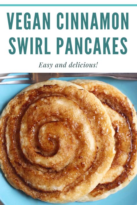 These pancakes taste just like warm, soft, and fluffy cinnamon rolls. Plus they are so simple to make and no one would ever guess they are vegan! #veganrecipes #vegan #pancakes #cinnamonrolls #breakfastideas #food #breakfastrecipes #easyrecipes #pancakerecipe #veganbreakfast #cinnamon Soft And Fluffy Cinnamon Rolls, Cinnamon Swirl Pancakes, Cinnamon Rolls From Scratch, Fluffy Cinnamon Rolls, Best Granola, Cinnamon Roll Pancakes, Vegan Pancakes, Homemade Pancakes, Pancakes Easy