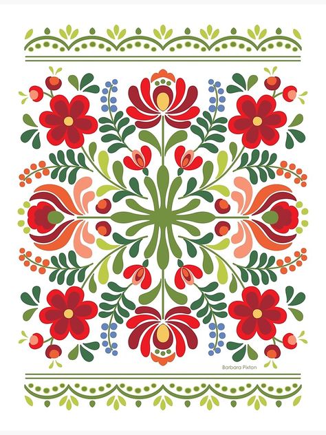 Hungarian Pattern Folk Art, Embroidery Designs Illustration, Hungarian Folk Art Pattern, Hungarian Flower Pattern, Hungarian Folk Embroidery, Folk Art Inspiration, Hungary Illustration, Hungary Embroidery, Mexican Art Traditional